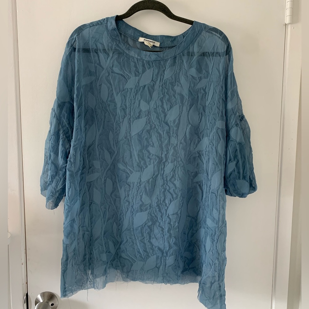 Glamorous brand soft blue sheer tunic blouse